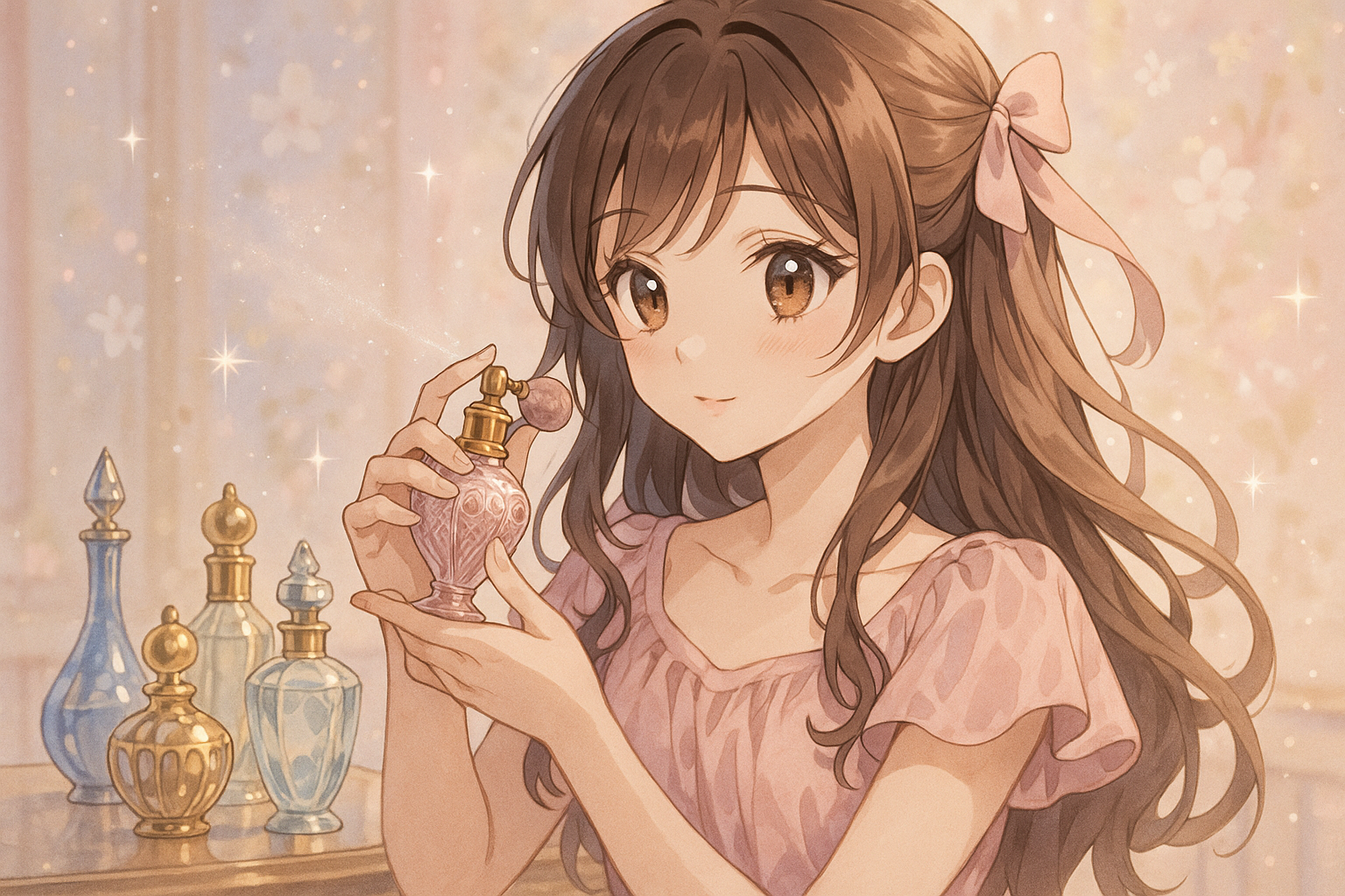 Anime girl doing perfumes